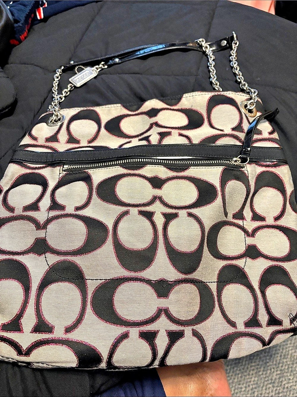 Coach Monogram Chain Shoulder Bag in Brown & Black